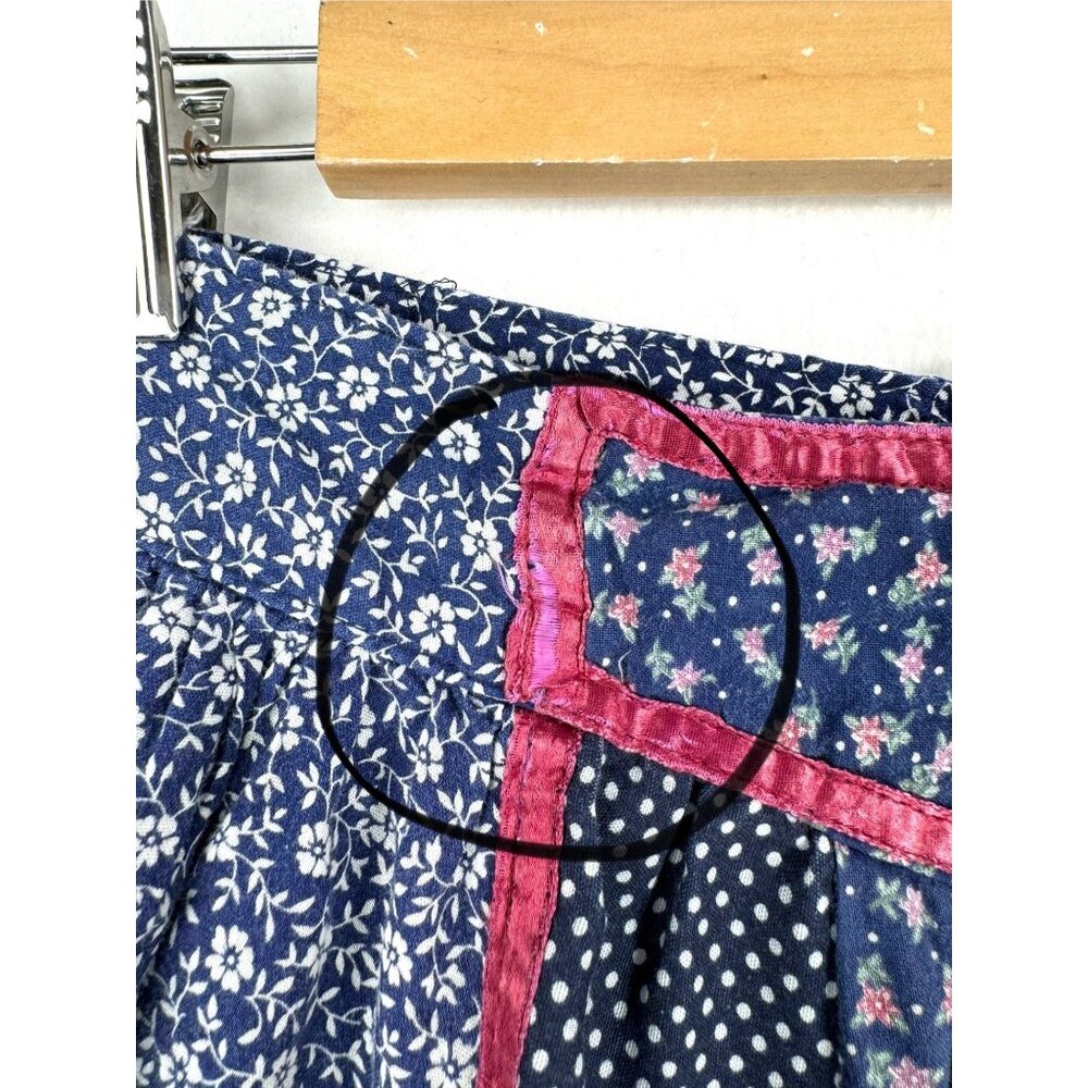 VTG Jessica's Gunnies Gunne Sax skirt floral velour trim navy red sz 9 - Picture 9 of 9